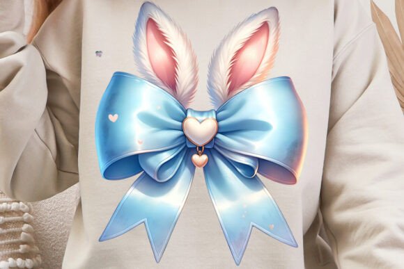 Easter Coquette Bow PNG Blue Bunny Ears for Creative Projects